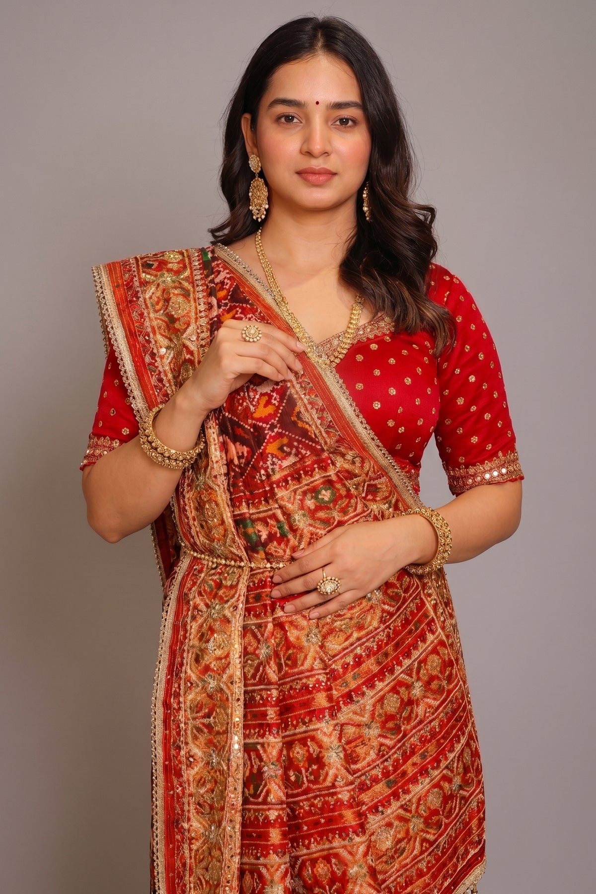 Multi Colored Checks Art Silk Patola Saree with Handwork Pallu and Border