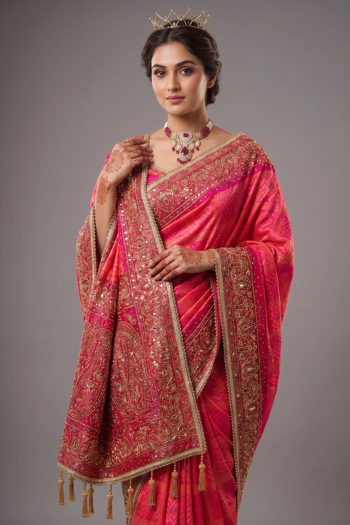 Pink Checks Art Silk Saree with Handworked Border and Pallu