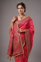 Pink Checks Art Silk Saree with Handworked Border and Pallu