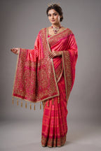 Pink Checks Art Silk Saree with Handworked Border and Pallu