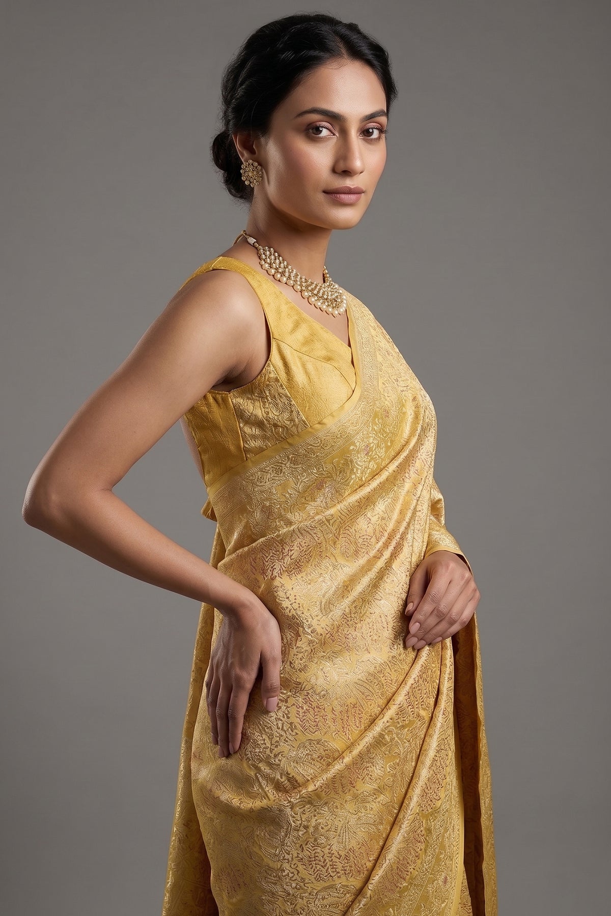 Light Yellow Silk All Over Woven Saree