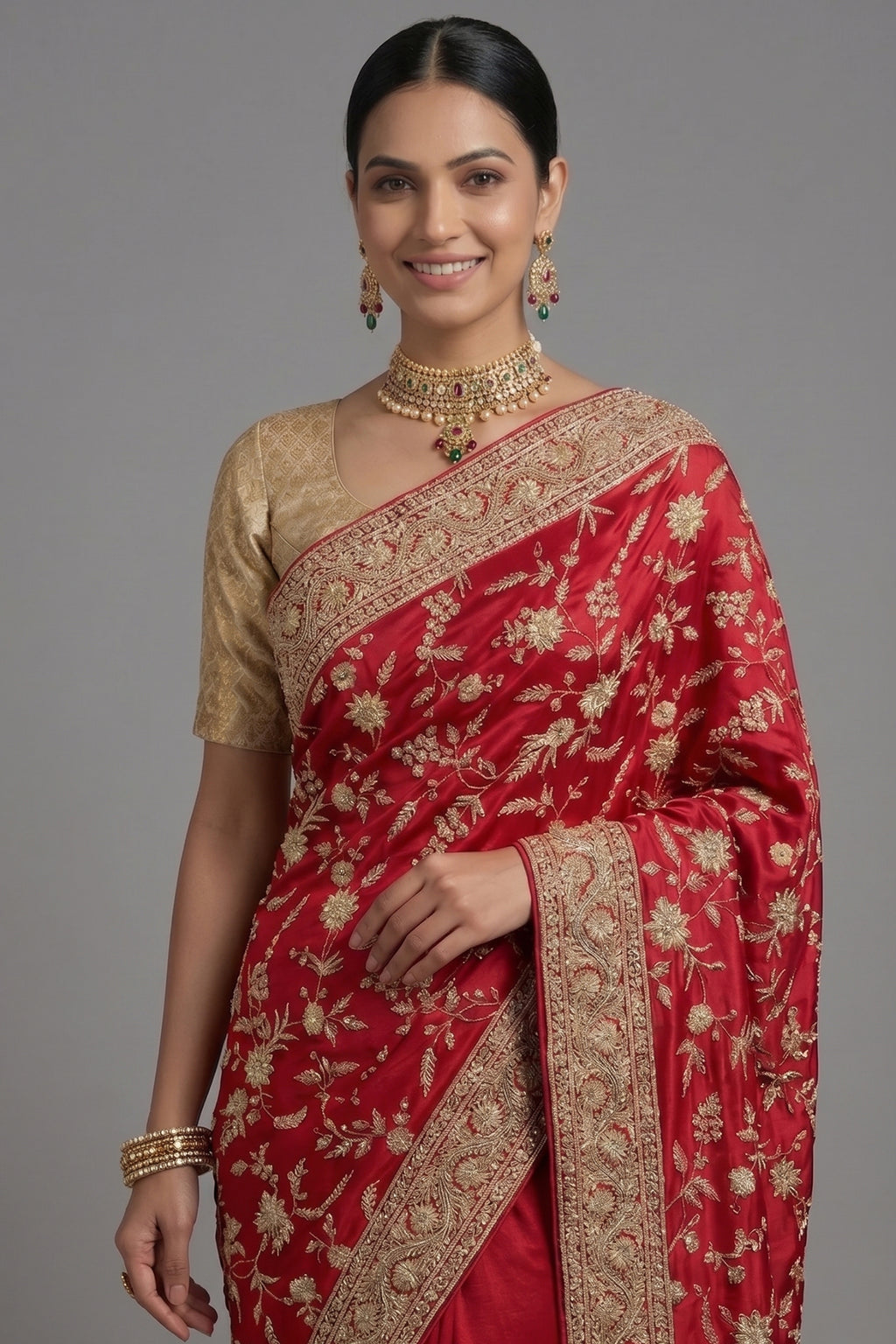 Pink Satin Silk Designer Zardosi and Sequin Worked Saree