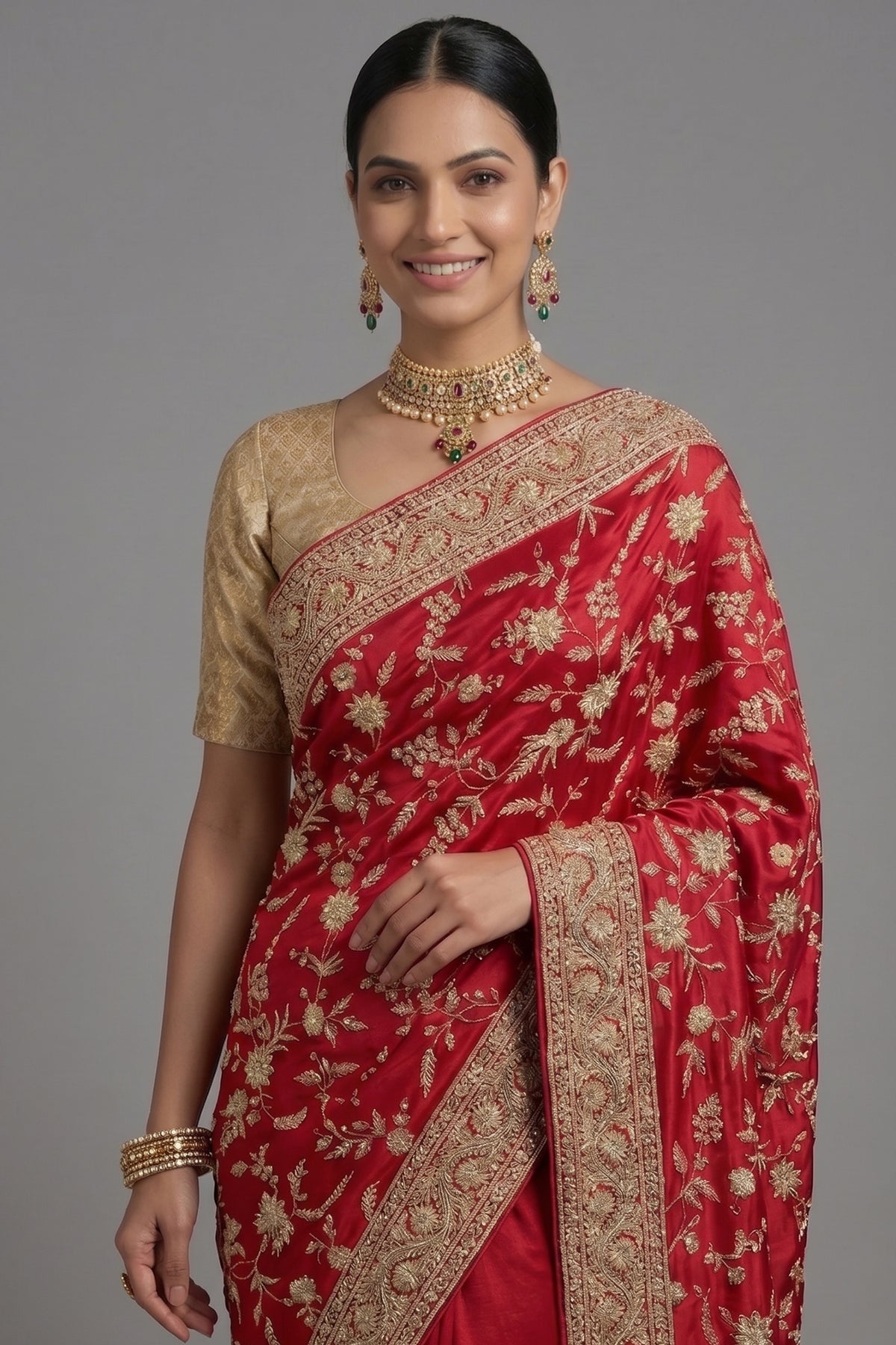 Pink Satin Silk Designer Zardosi and Sequin Worked Saree