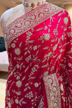 Pink Satin Silk Designer Zardosi and Sequin Worked Saree