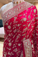 Pink Satin Silk Designer Zardosi and Sequin Worked Saree