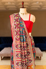 Green Silk Traditional Patola Saree with Multi Colored Bead and Mirror Work