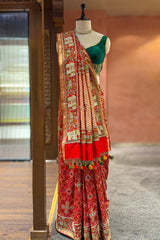 Red Silk Traditional Patola Saree with Handworked Elephant Motif Border