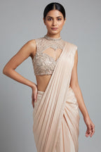 Blush Pink Organza Pre-Draped Saree with Embellished Blouse