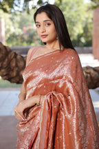 Orange Dola Silk Weaving Scallop Border Saree with Sequin Embroidered Butta