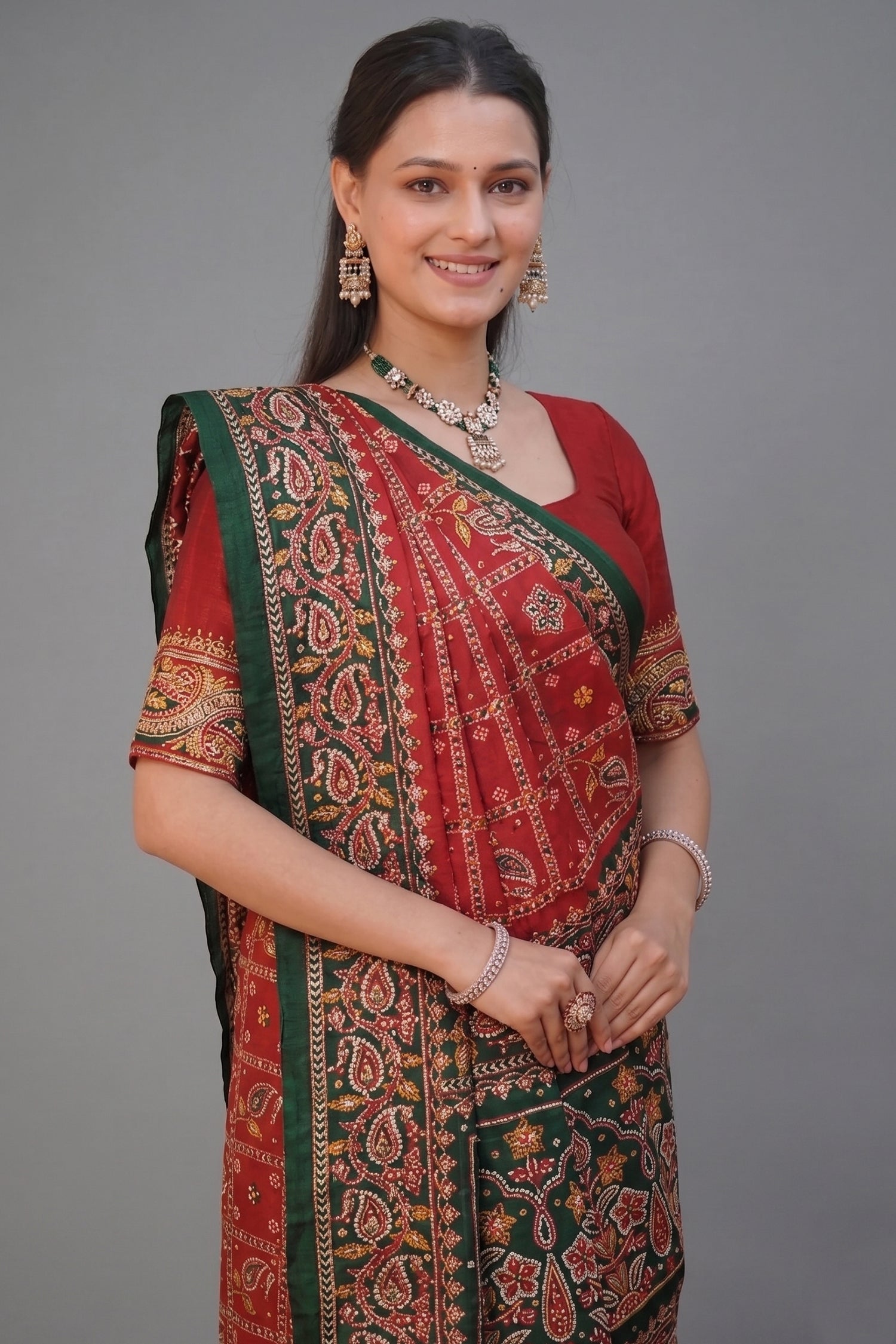 Maroon Gaji Silk Traditional Gharchola with Contrast Pallu and Border Secondary image