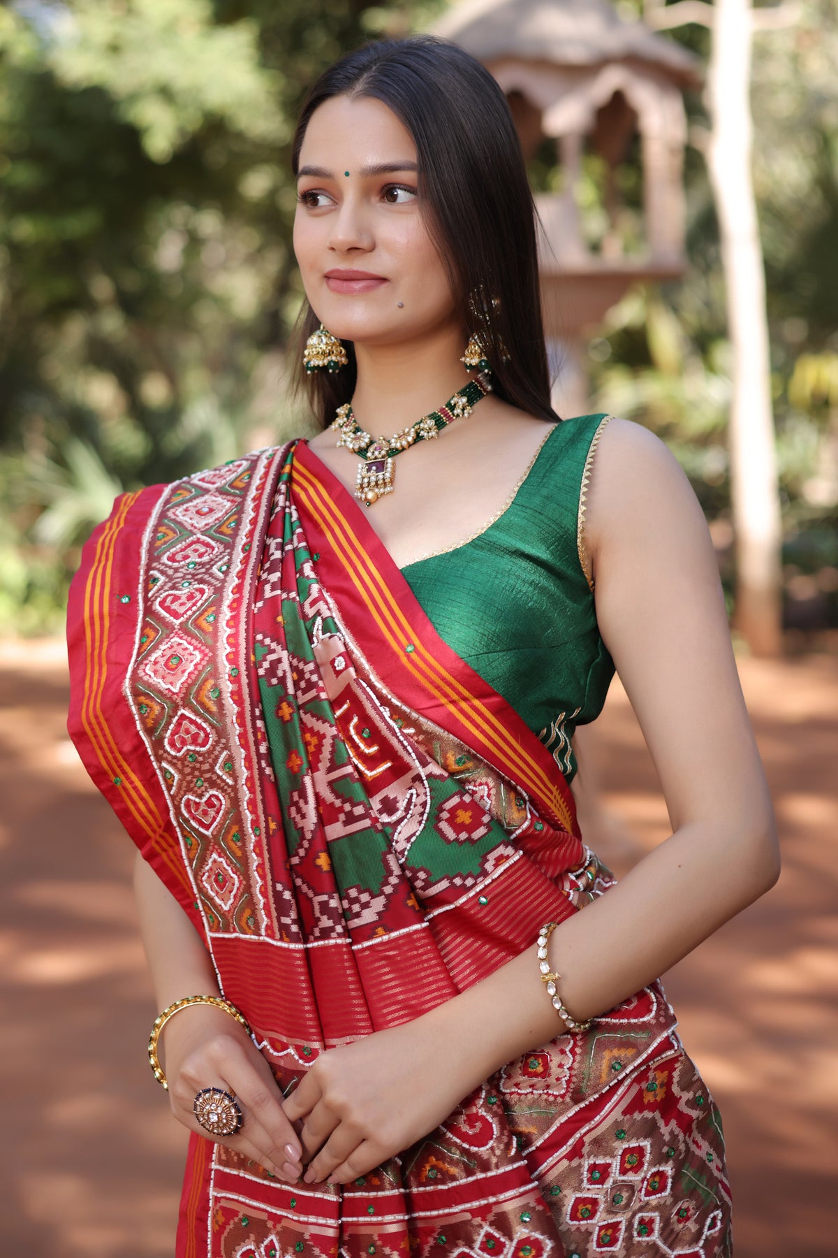 Green Silk Traditional Patola Saree with Beaded Work