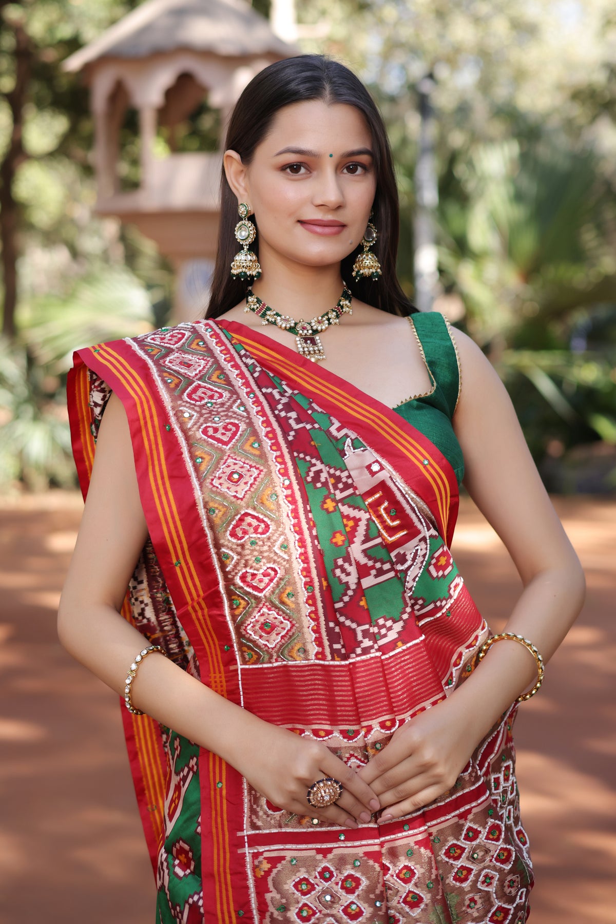 Green Silk Traditional Patola Saree with Beaded Work