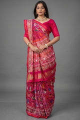 Pink Silk Traditional Patola Saree with Bead Work