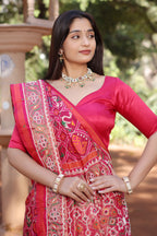 Pink Silk Traditional Patola Saree with Bead Work