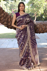 Purple Tissue Silk All Over Woven Saree with Scallop Cutdana Applique Border