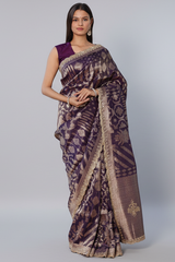 Purple Tissue Silk All Over Woven Saree with Scallop Cutdana Applique Border