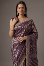 Purple Tissue Silk All Over Woven Saree with Scallop Cutdana Applique Border