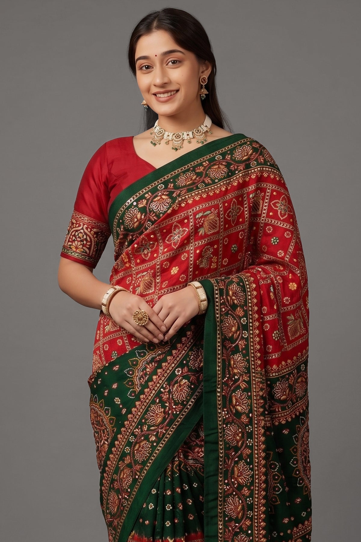 Maroon Gaji Silk Traditional Gharchola with Contrast Pallu and Border
