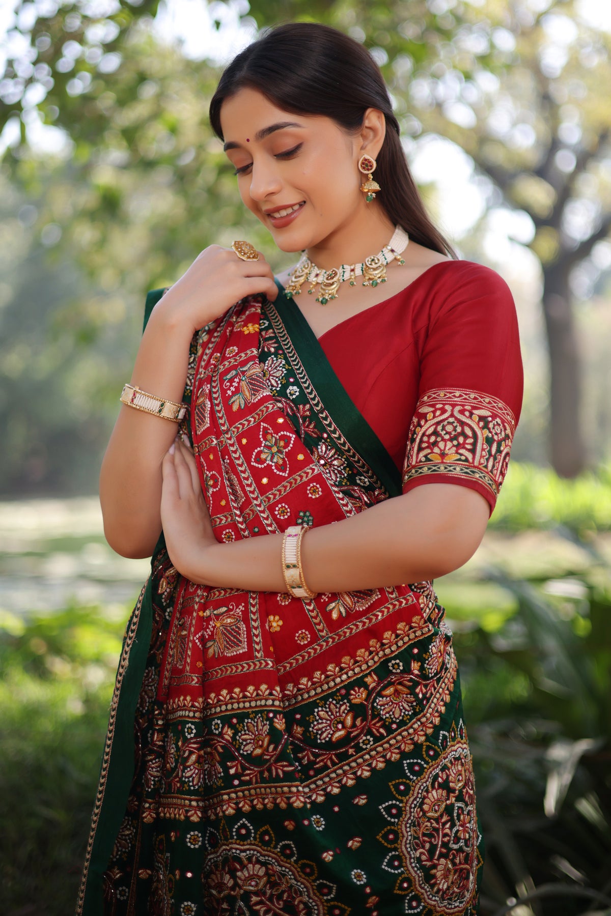 Maroon Gaji Silk Traditional Gharchola with Contrast Pallu and Border