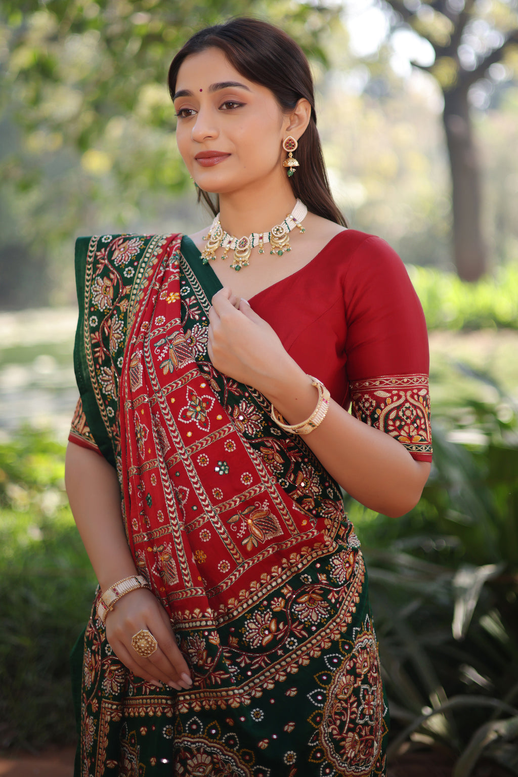 Maroon Gaji Silk Traditional Gharchola with Contrast Pallu and Border