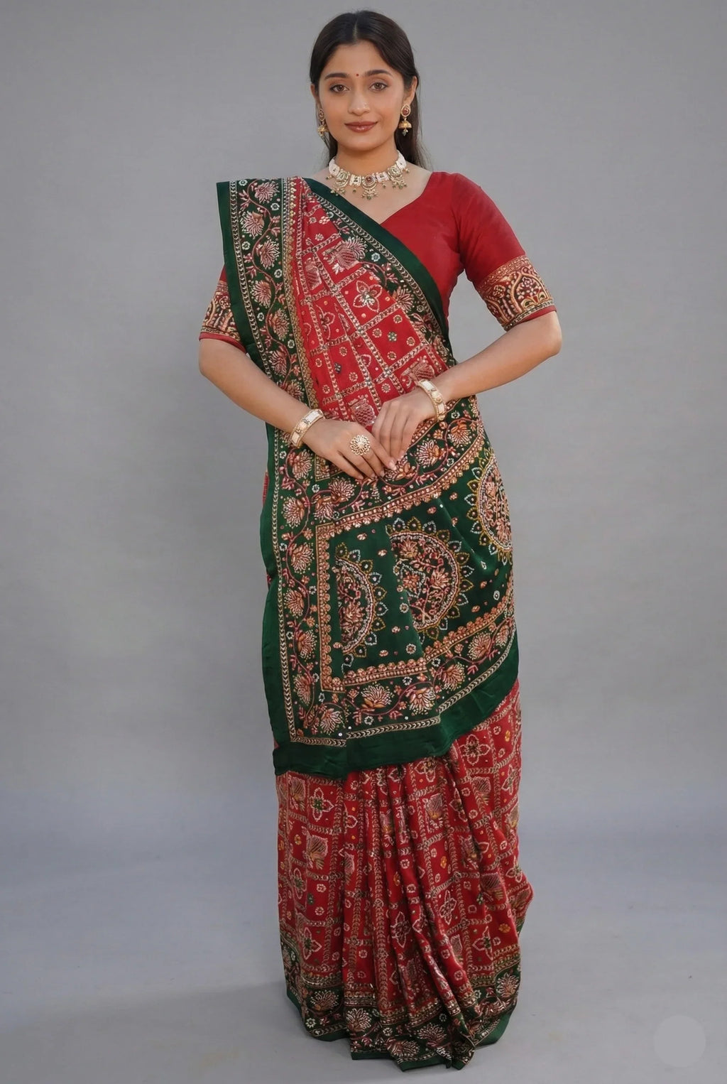 Maroon Gaji Silk Traditional Gharchola with Contrast Pallu and Border