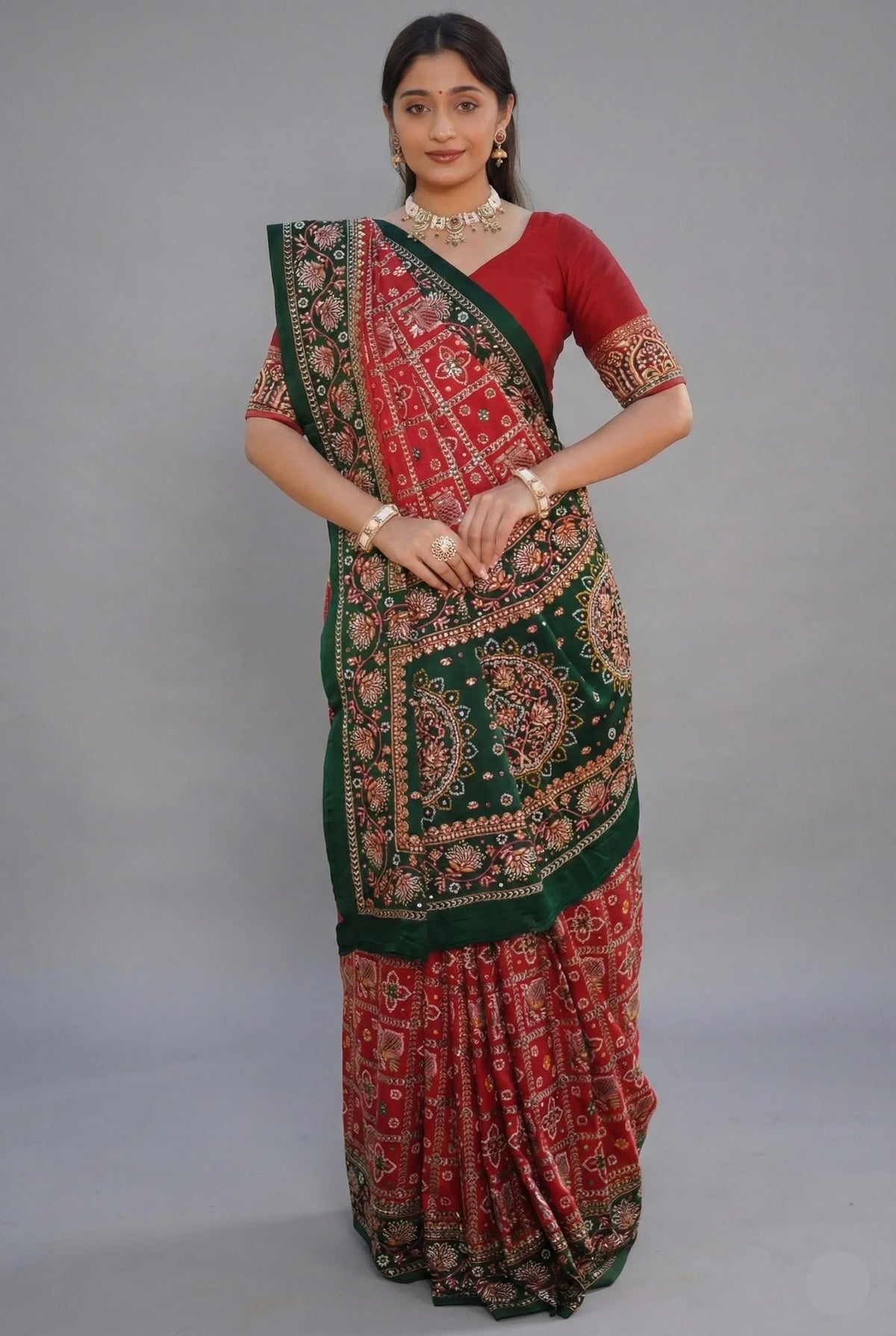 Maroon Gaji Silk Traditional Gharchola with Contrast Pallu and Border