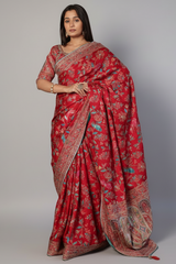 Red Silk Printed Saree with Sequin Embroidery Work