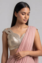 Pink Lycra Net Pre Draped Saree with Structured Blouse