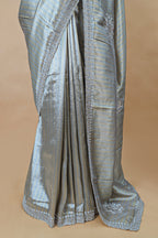 Golden and Silver Tissue Silk Stripe Saree with Sequin and Bead Work