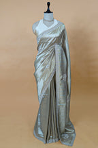 Golden and Silver Tissue Silk Stripe Saree with Sequin and Bead Work