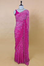 Pink Chiffon Georgette Leheriya Printed Saree with Applique Work