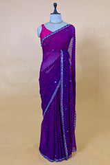Purple Chiffon Georgette Leheriya Printed Saree with Applique Work