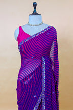 Purple Chiffon Georgette Leheriya Printed Saree with Applique Work