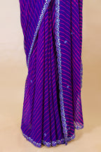 Purple Chiffon Georgette Leheriya Printed Saree with Applique Work