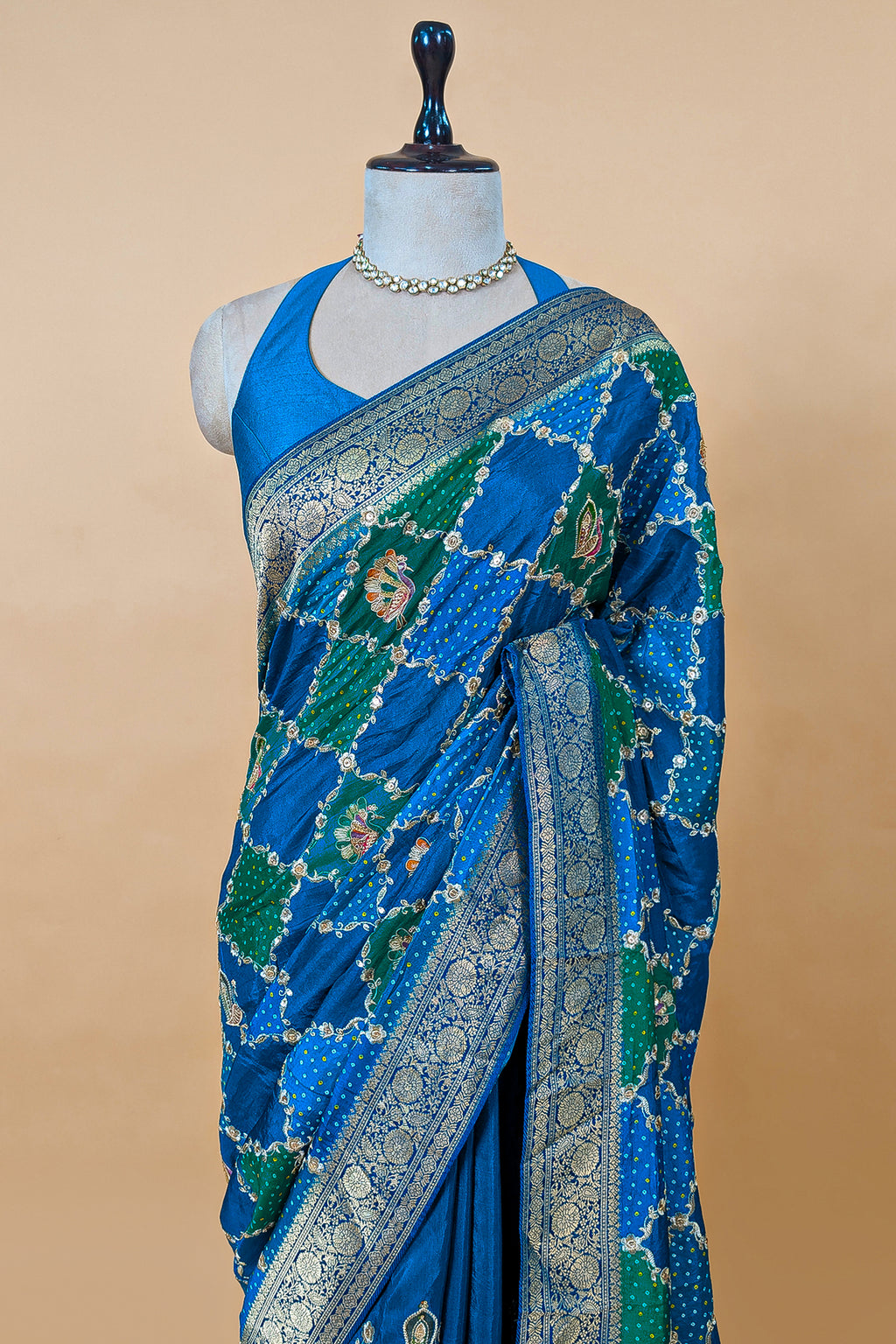 Sky Blue Dola Silk Printed Saree with Embroidery