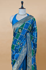 Sky Blue Dola Silk Printed Saree with Embroidery
