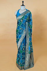 Sky Blue Dola Silk Printed Saree with Embroidery