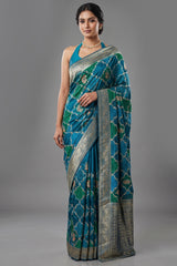 Sky Blue Dola Silk Printed Saree with Embroidery