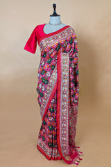 Multi Colored Silk Traditional Checks Patola Saree with Beads and Gota Work