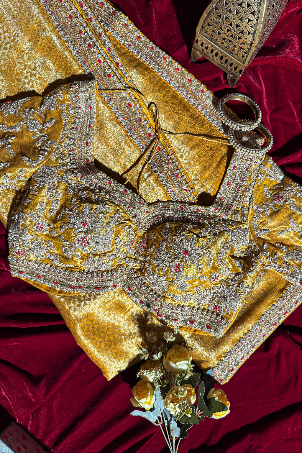 Yellow Dola Silk Woven Saree with Designer Zardosi Worked Readymade Blouse