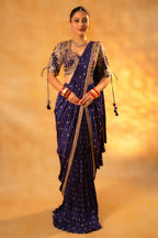 Imperial Plum Purple Raw Silk Pleated Ready to Wear Woven Saree with Designer Readymade Blouse