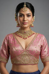 Pink and Grey Omber Organza Silk Saree with Weaving Pallu and Readymade Blouse