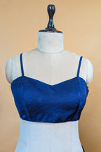 Blue Organza Solid Saree with Scalloped Zardosi Cutdana Worked Border and jacket-style Readymade Blouse