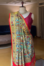 Sage Green Two Toned Art Silk Saree with Thread Embroidered Pallu and Border