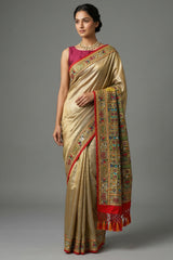 Sage Green Two Toned Art Silk Saree with Thread Embroidered Pallu and Border