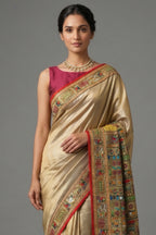 Sage Green Two Toned Art Silk Saree with Thread Embroidered Pallu and Border