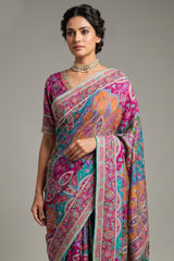 Multi Colored Modal Silk Printed Saree with Readymade Blouse