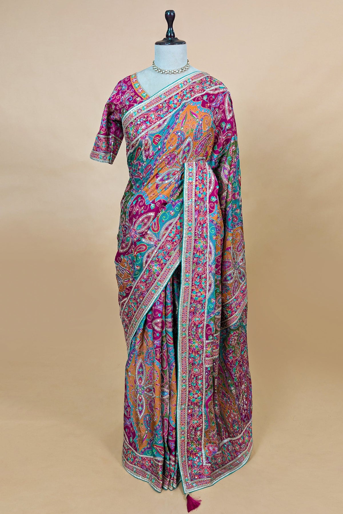 Multi Colored Modal Silk Printed Saree with Readymade Blouse