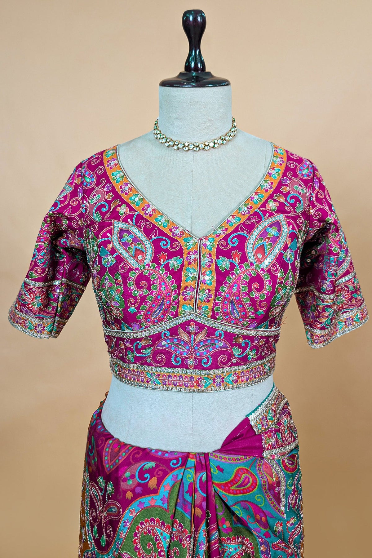 Multi Colored Modal Silk Printed Saree with Readymade Blouse