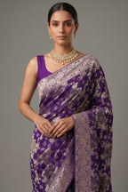 Purple Georgette Woven Saree with Cutdana Work